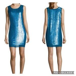 Shoshanna Womens 2 Leandra Mini Dress 100% Silk Turquoise Blue Sequin Party Sexy